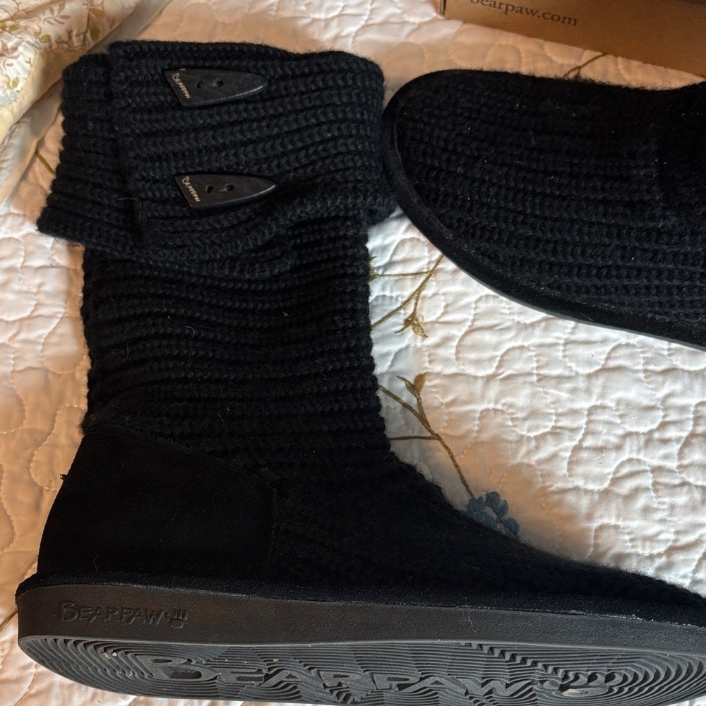 BearPaw Black Knit Tall Winter Boots Size 9 - Picture 5 of 11